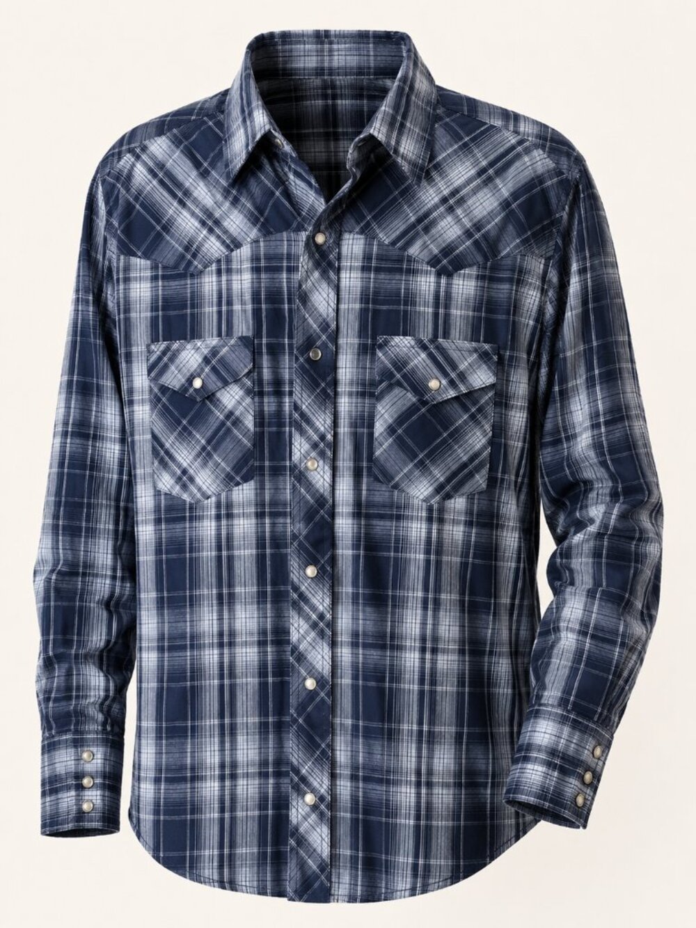Wrangler Western Pearl Snap Plaid Shirt Men's 2XL Blue Long Sleeve Big Tall